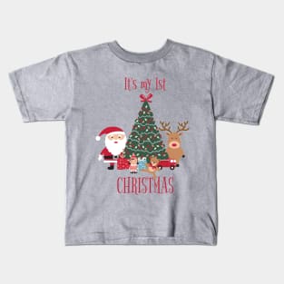 It’s My First Christmas Tree Santa and Reindeer Kids T-Shirt